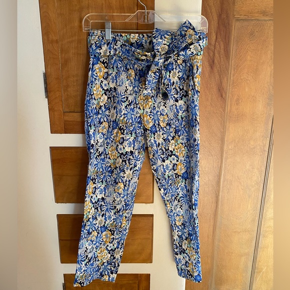 Fun Floral Blue and Yellow Pants with Tie/Bow - Picture 1 of 3